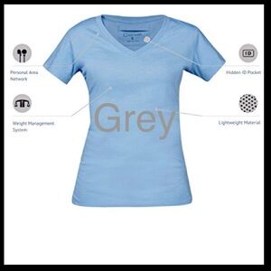 SCOTTeVEST “The Veronica V-Neck” Crisp Grey T-Shirt with hidden pocket, Size S